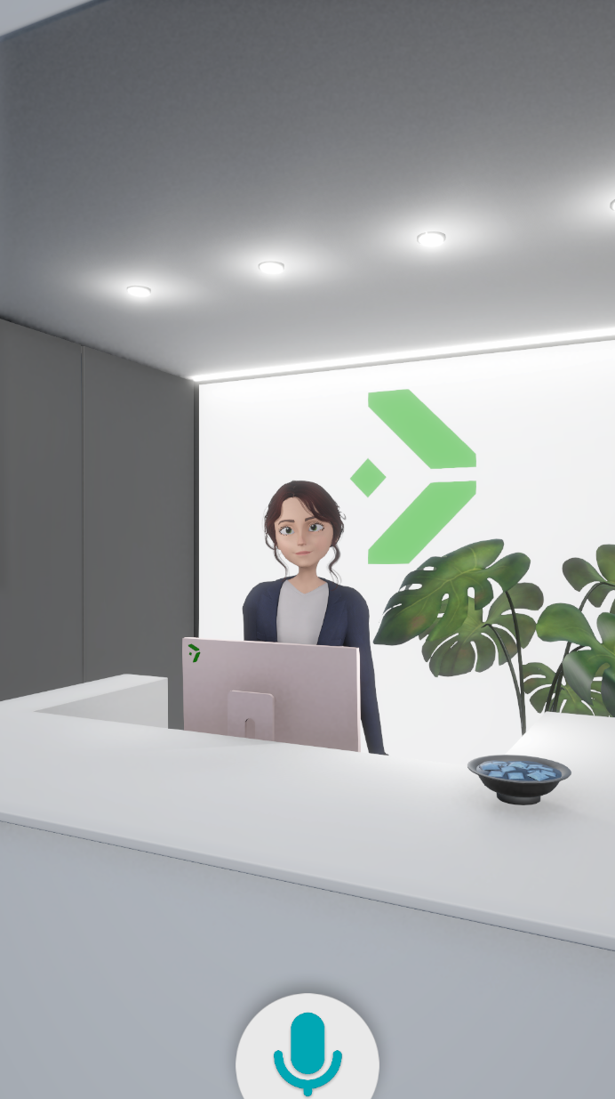 AVA virtual assistant at a reception desk