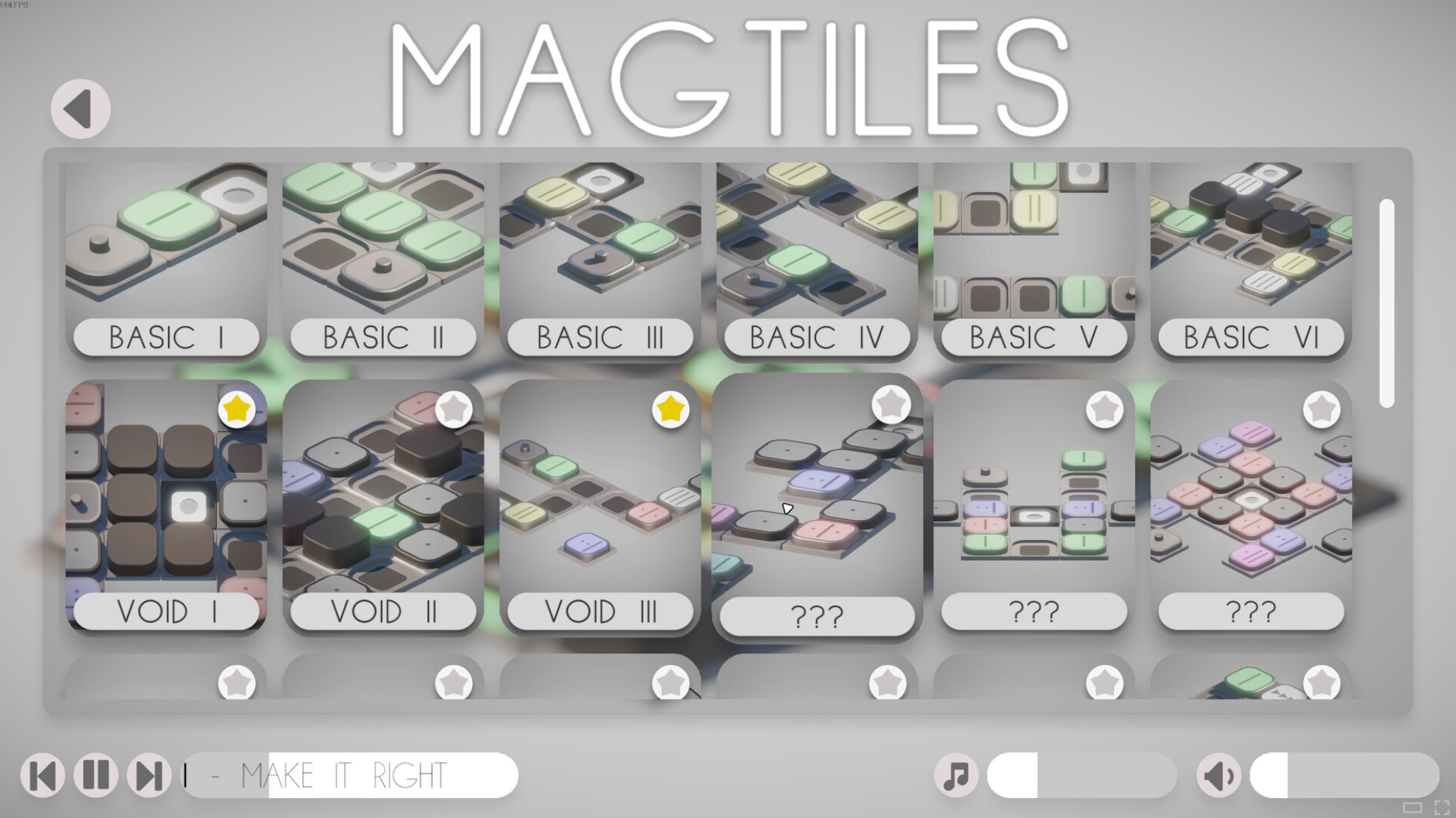 Magtiles level selection interface
