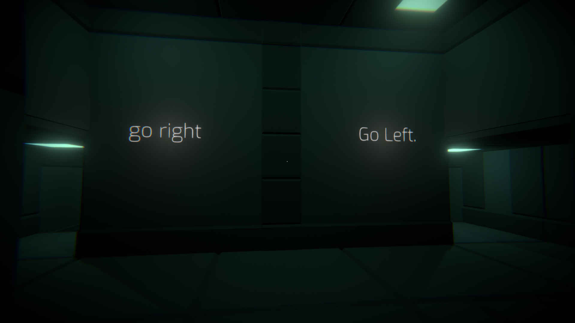A chamber asking the player to go left or right in N.W.O. Chamber