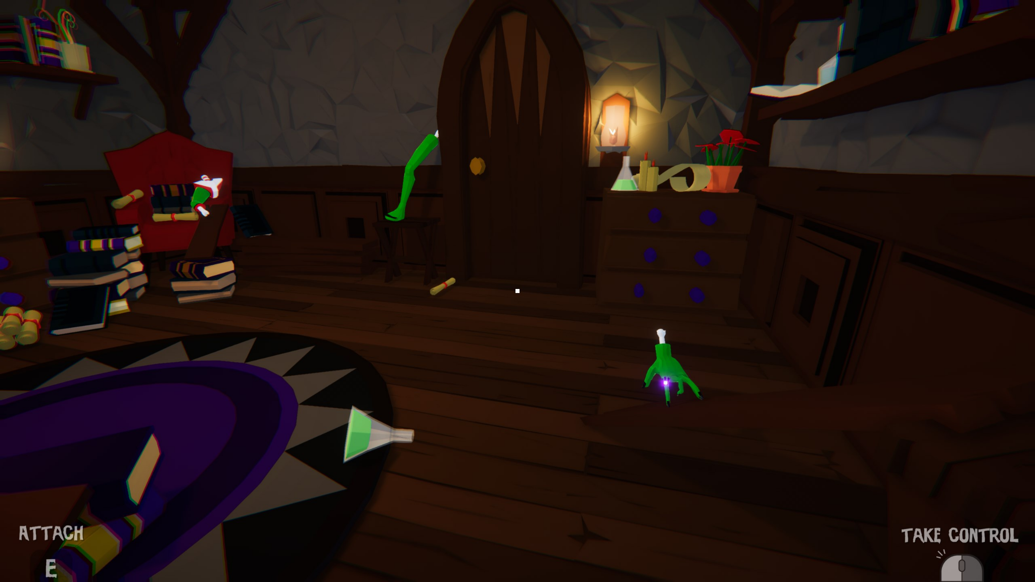 The player controlling a detached green arm near the exit door in Self Apart