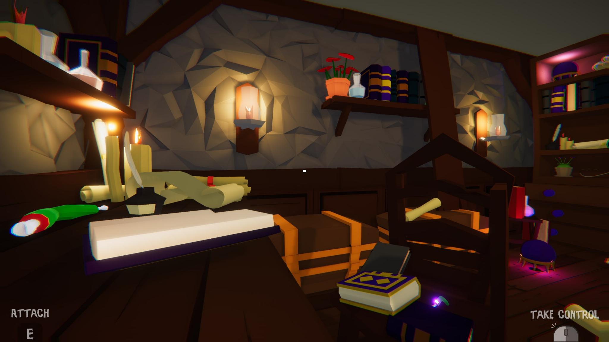 Books, scrolls and detached monster limbs across the room in Self Apart