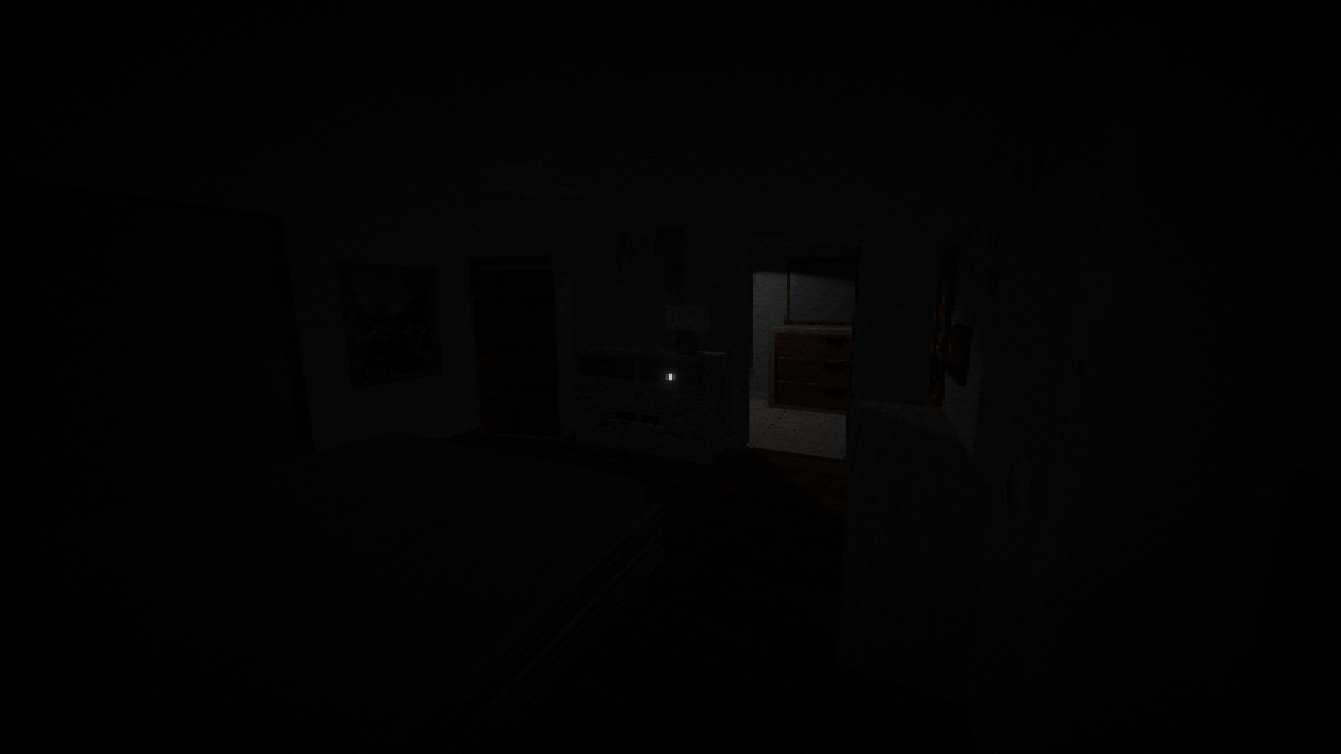 A dark room and doorway illuminated by a small light in The Way Out